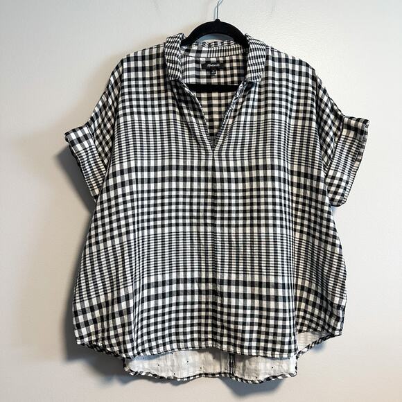 Madewell Hayden Double-Faced Popover Top in Breeney Plaid Size XL Black White - Picture 5 of 14